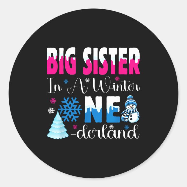 Big Sister In A Winter Onederland Bday Girl Sweet  Classic Round Sticker (Front)