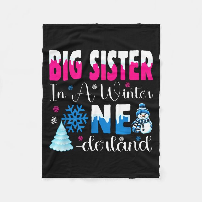 Big Sister In A Winter Onederland Bday Girl Sweet  Fleece Blanket (Front)