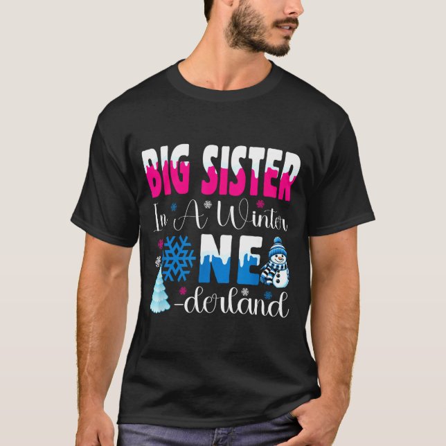 Big Sister In A Winter Onederland Bday Girl Sweet  T-Shirt (Front)