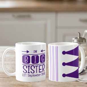 Big sister initials est. month year purple coffee mug