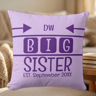 Big sister initials est. month year purple cushion