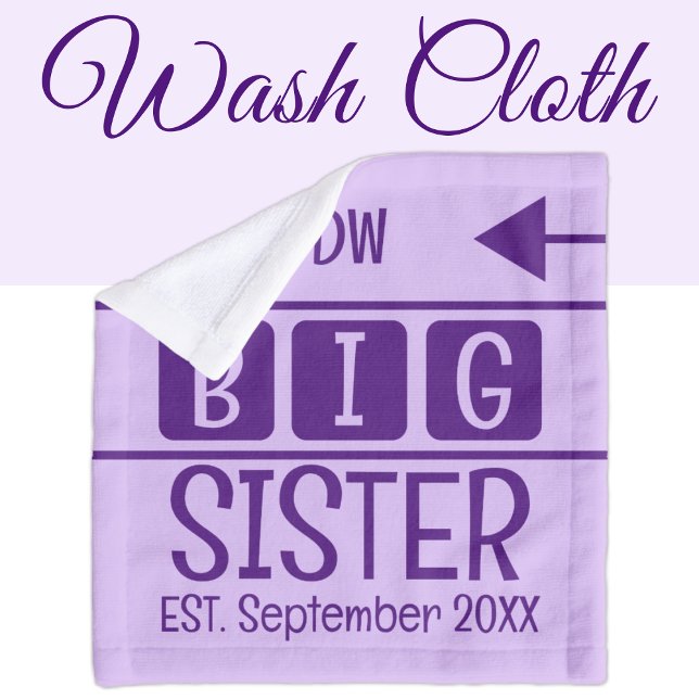 Big sister initials est. month year purple wash cloth (Creator Uploaded)