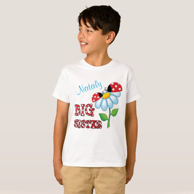 Big Sister Ladybug Daisy Flower Personalised T-Shirt (Front Full)