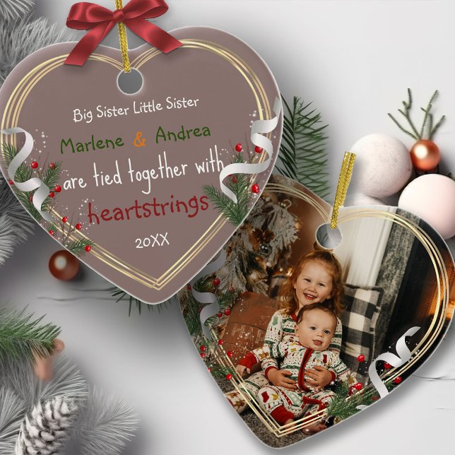 Big Sister Little Sister Gold Frame Custom Photo  Ceramic Tree Decoration (Creator Uploaded)