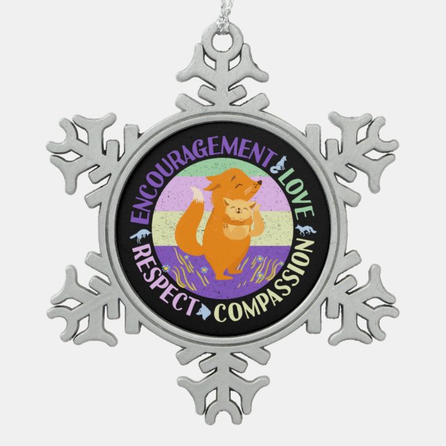 Big Sister Love - Sibling Bonding Fox Snowflake Pewter Christmas Ornament (Front)