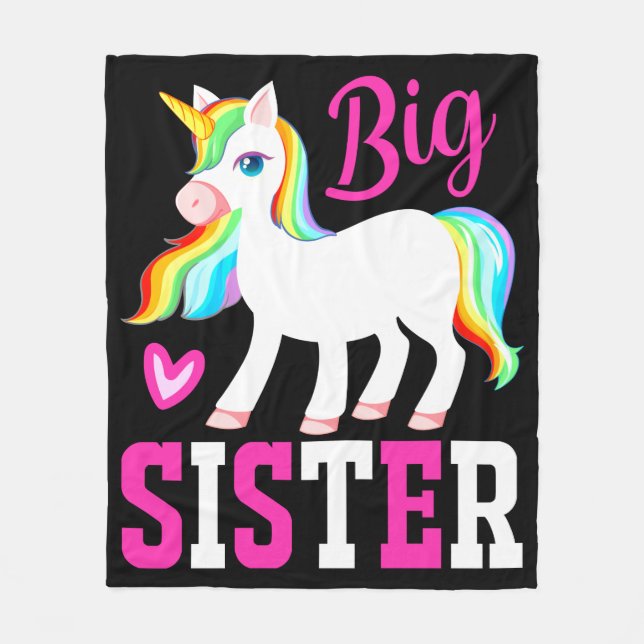 Big Sister Magical Unicorn w/ Rainbow Mane & Tail Fleece Blanket (Front)