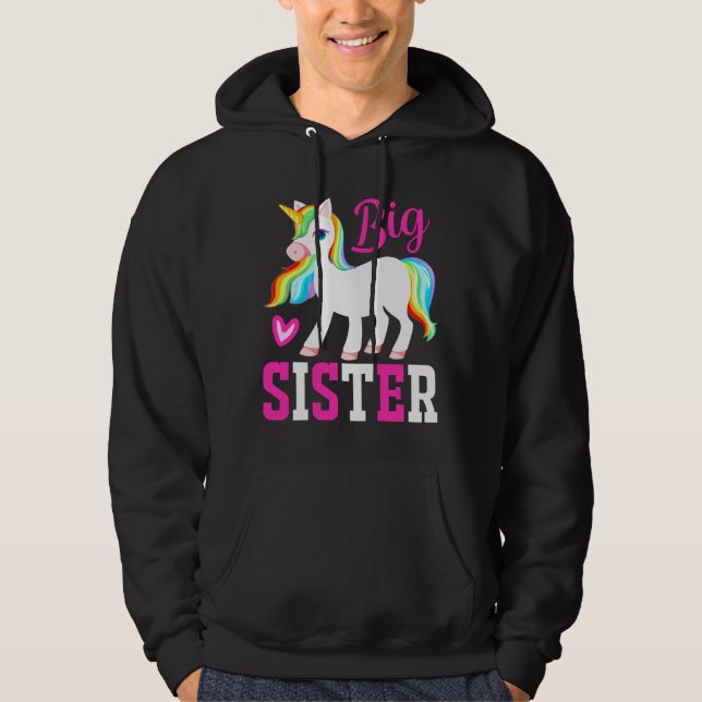 Big Sister Magical Unicorn w/ Rainbow Mane & Tail Hoodie (Front)