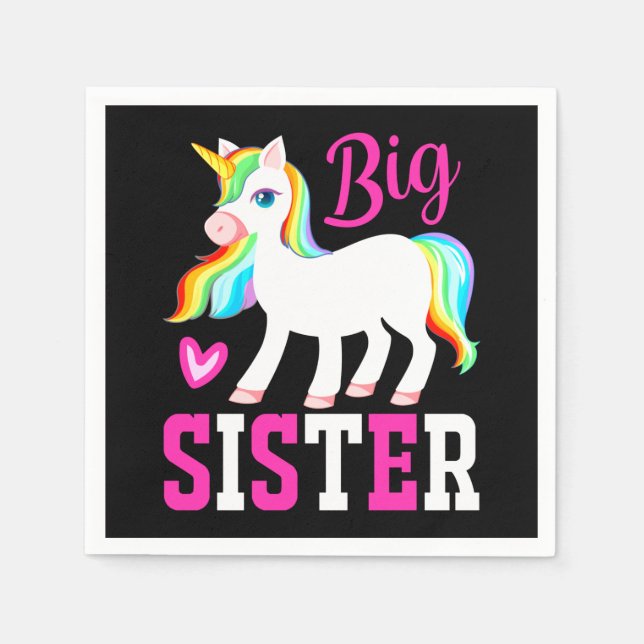 Big Sister Magical Unicorn w/ Rainbow Mane & Tail Napkin (Front)