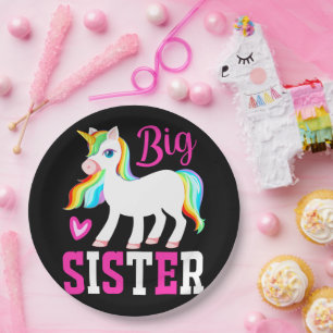 Big Sister Magical Unicorn w/ Rainbow Mane & Tail Paper Plate