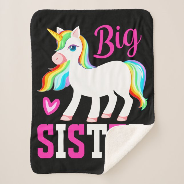 Big Sister Magical Unicorn w/ Rainbow Mane & Tail Sherpa Blanket (Front)