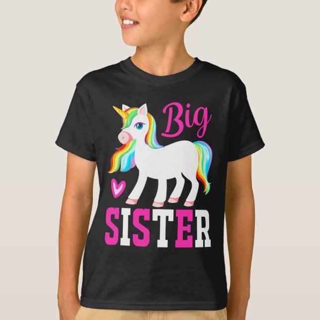Big Sister Magical Unicorn w/ Rainbow Mane & Tail T-Shirt (Front)