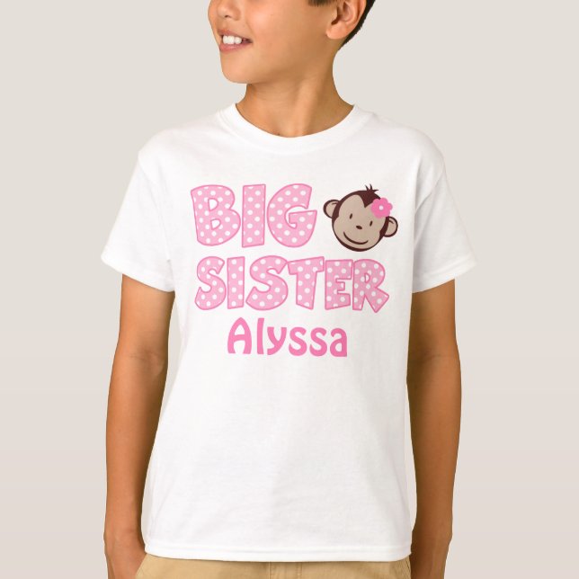 Big Sister Monkey Personalised T-shirt (Front)