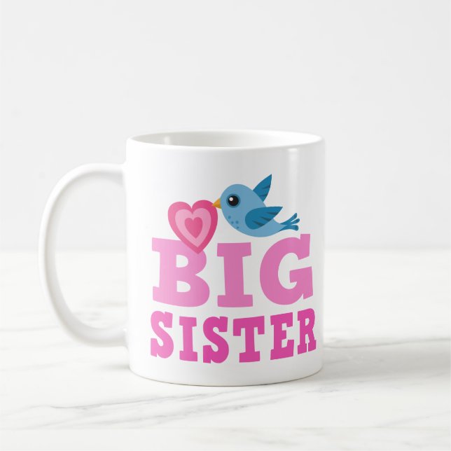 Big sister mug with cute cartoon bird and heart (Left)