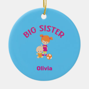 Big Sister Name with Baby Brother Year Custom  Ceramic Tree Decoration