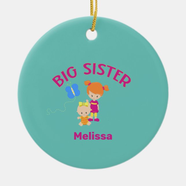 Big Sister Name with Baby Sister Custom Year Ceramic Tree Decoration (Front)