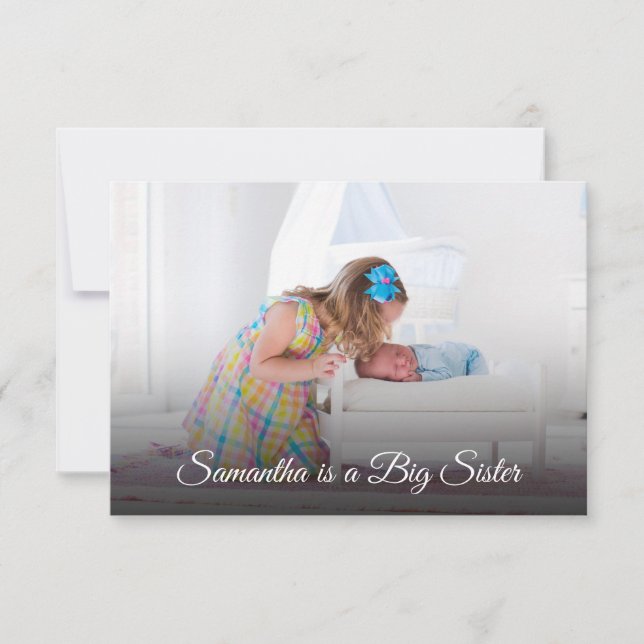 Big Sister New Baby Photo Birth Announcement Card (Front)