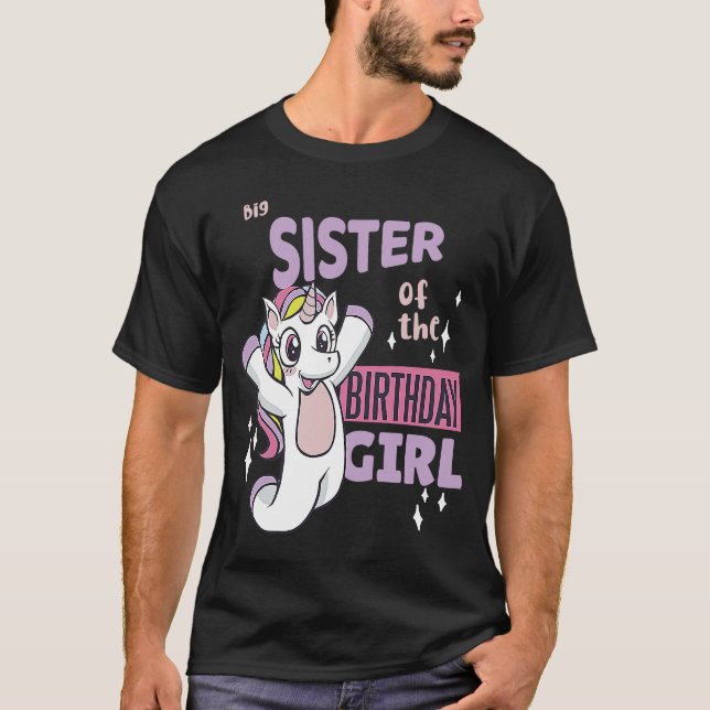 Big Sister of the Birthday Girl Cute Unicorn Match T-Shirt (Front)