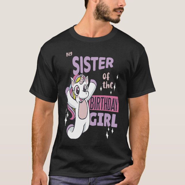 Big Sister of the Birthday Girl Cute Unicorn Match T-Shirt (Front)