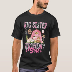 Big Sister Of The Birthday Girl Pink Farm Cow Firs T-Shirt