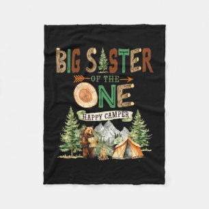 Big sister of the one happy camper 1st birthday fleece blanket