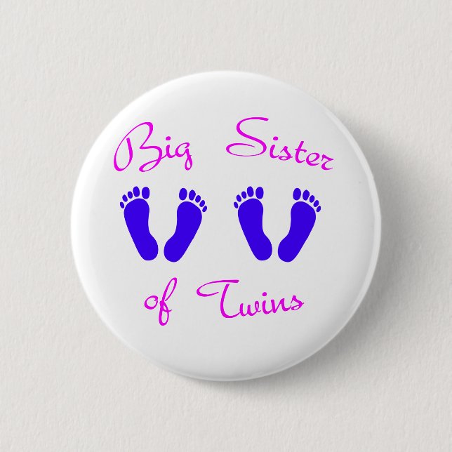 Big sister of twin boys 6 cm round badge (Front)