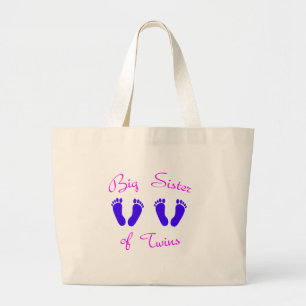 Big sister of twin boys large tote bag