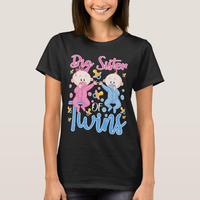 Big Sister Of Twins Older Sister Announcement Pink T-Shirt (Front)