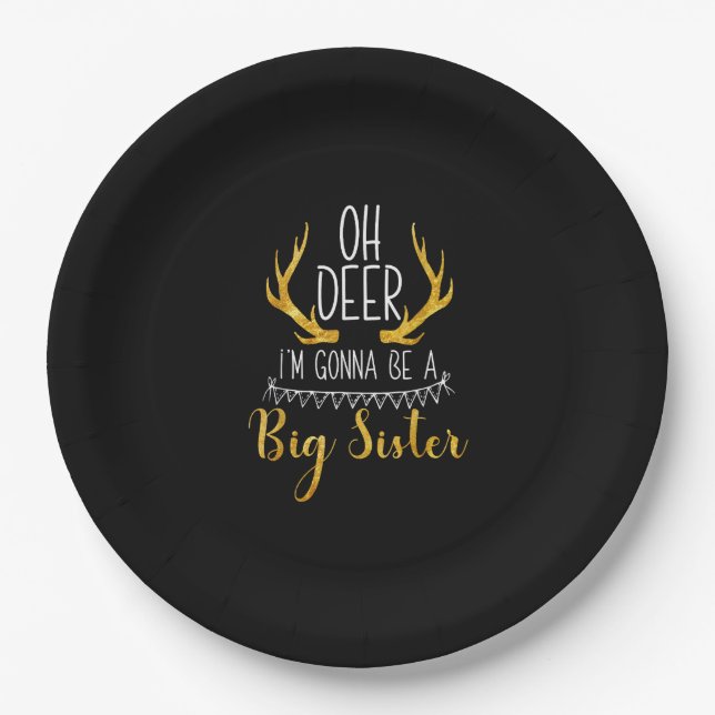 Big Sister Oh Deer Baby Announcement Cute Style  Paper Plate (Front)