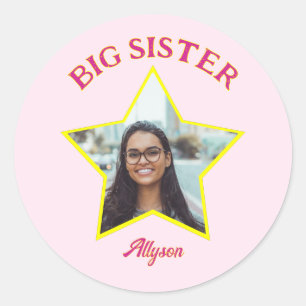 Big Sister Photo in Star Personalised  Classic Round Sticker