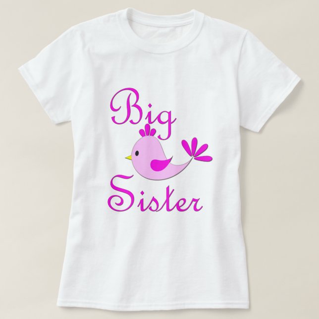 Big Sister Pink Bird T-Shirt (Design Front)
