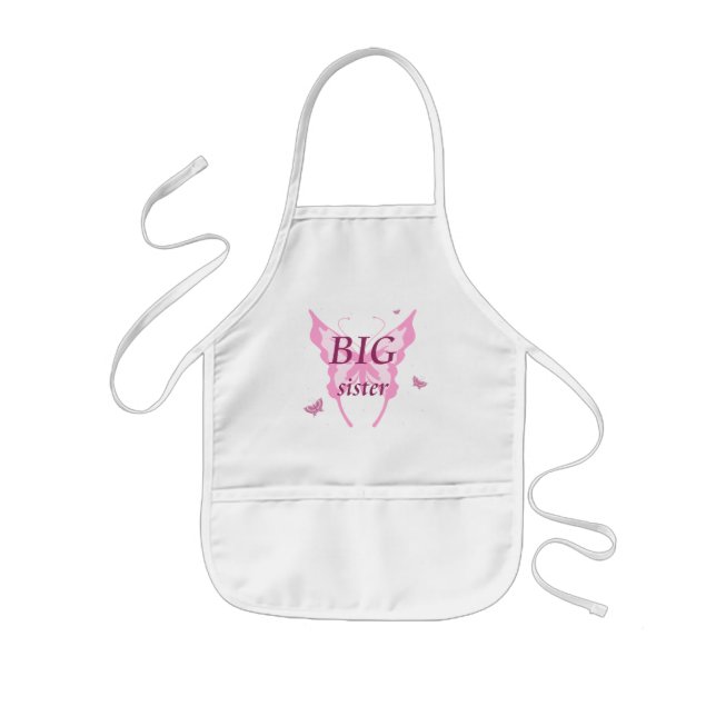 BIG sister pink butterfly girl's apron smock (Front)