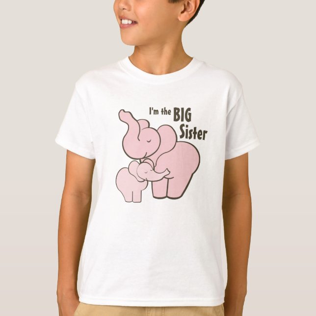 Big Sister Pink Elephant T-Shirt (Front)