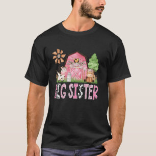 Big Sister Pink Farm Cow Kids Birthday Matching Fa T-Shirt