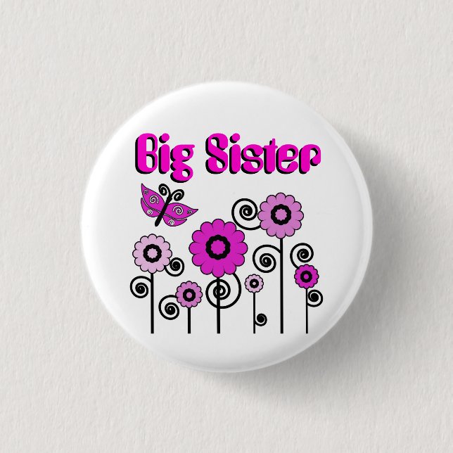 Big Sister, pink flowers with butterfly button (Front)