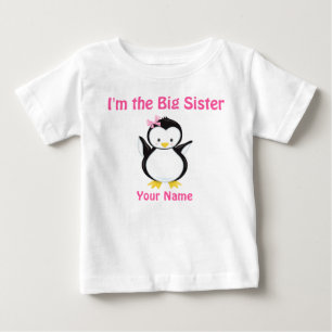 Big Sister Pink Penguin Personalised T Shirt