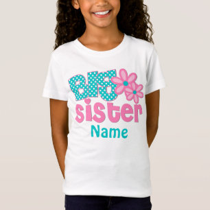 Big Sister Pink Teal Personalised Pink Shirt