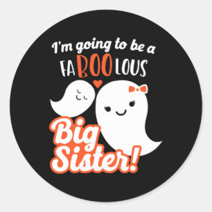 Big Sister Pregnancy Announcement Cute Ghost Girls Classic Round Sticker