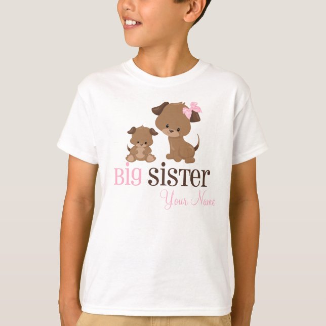 Big Sister Puppy Dog Personalised T-shirt (Front)