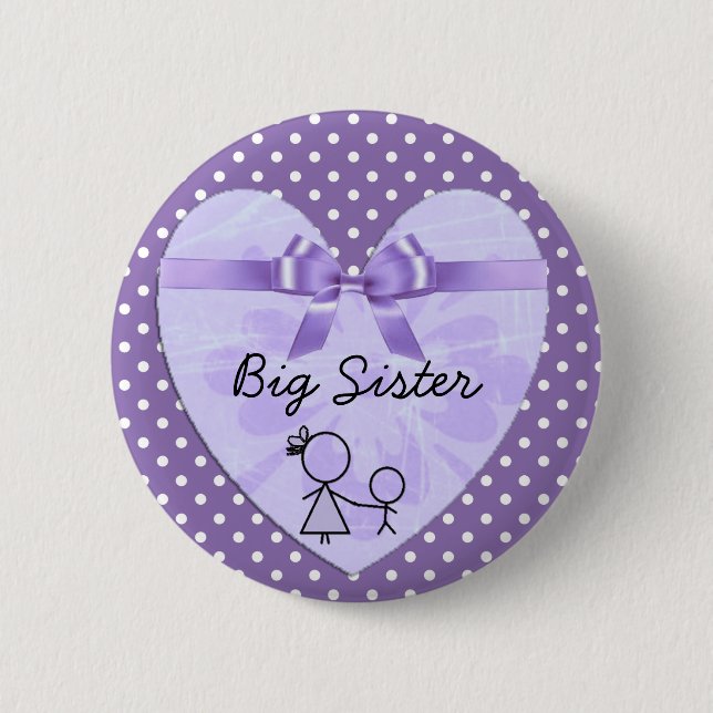 Big Sister Purple and Lavender Polka Dot Button (Front)