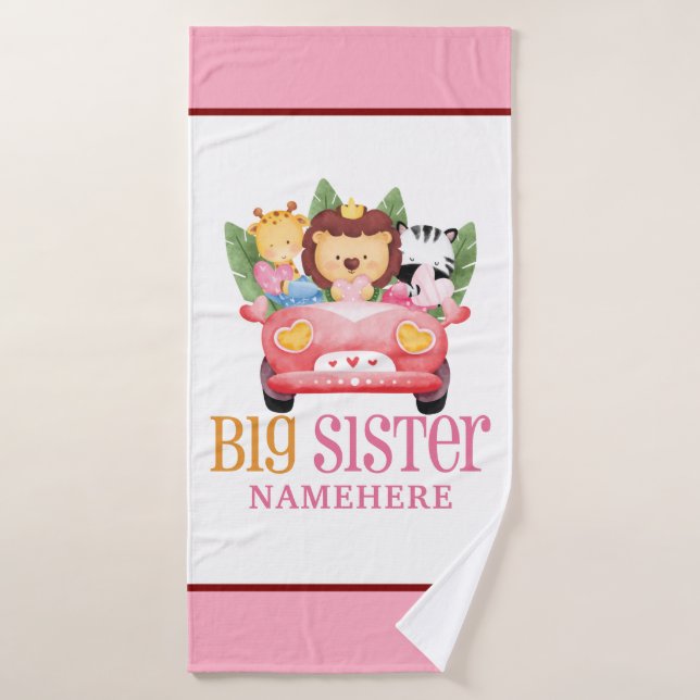 Big Sister Safari Jungle Friends Animals on Car Bath Towel (Bath Towel)
