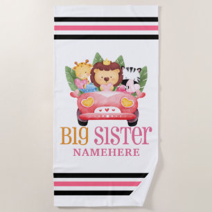 Big Sister Safari Jungle Friends Animals on Car Beach Towel