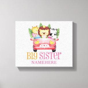 Big Sister Safari Jungle Friends Animals on Car Canvas Print