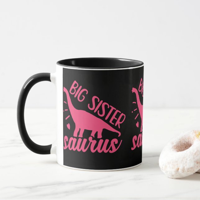 Big Sister Saurus in Pink Mug (With Donut)