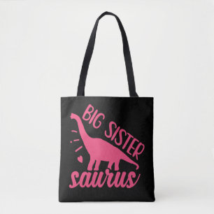 Big Sister Saurus in Pink Tote Bag
