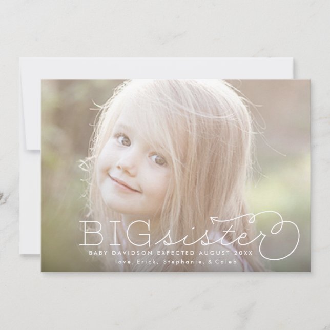 Big Sister Sibling Photo Pregnancy Announcement (Front)