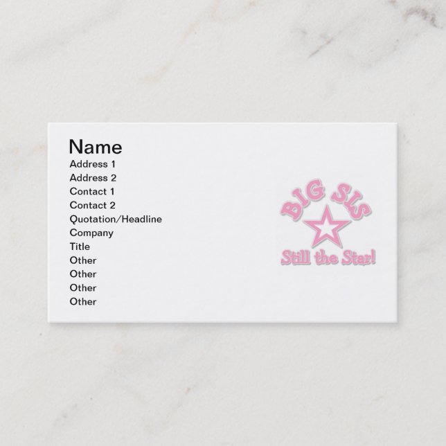 Big Sister Still the Star Gifts Business Card (Front)