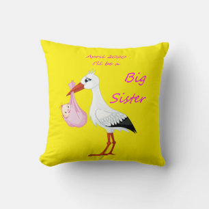 Big Sister Throw Pillow Baby Stork April 2020