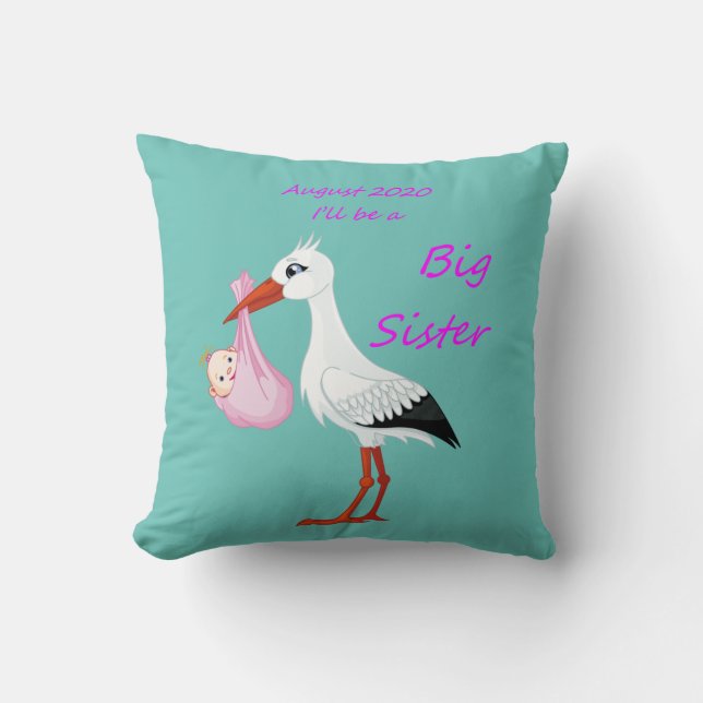 Big Sister Throw Pillow Baby Stork  August 2020 (Front)