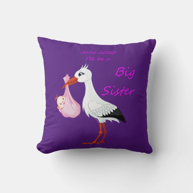Big Sister Throw Pillow Baby Stork  June 2020 (Front)