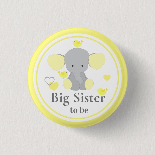 Big Sister To Be Baby Boy Girl Shower Elephant 3 Cm Round Badge (Front)